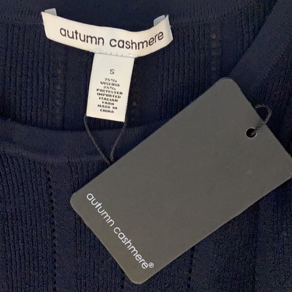 NWT Autumn Cashmere Women's Rib Crew with Tipped Cuff Ruffles Navy/White Small - Picture 2 of 6